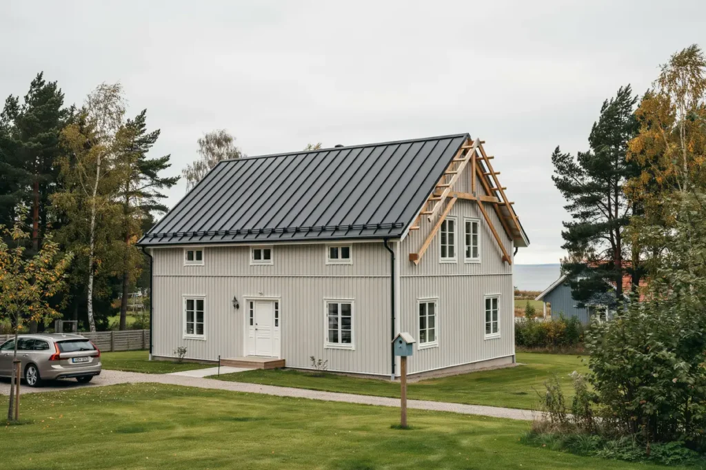 takbyte med nya takstolar p villa i kallax
